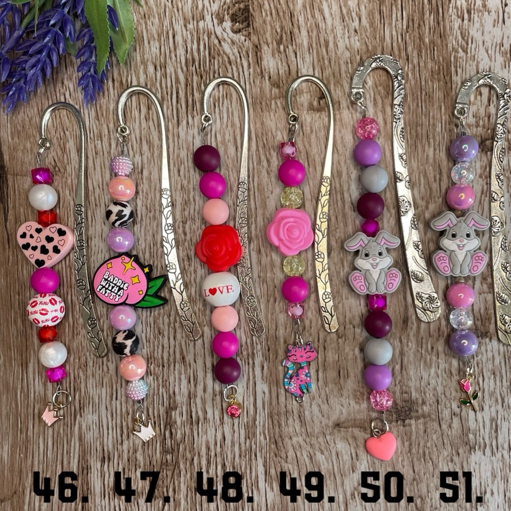 Bookmark Handcrafted Heart Rabbit Pink Artisan Beaded Metal Journal Read Book